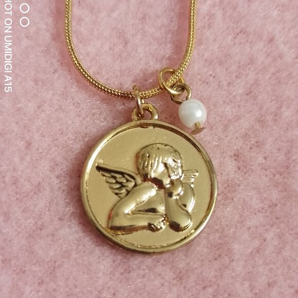 RJ Graziano CN Necklace, Gold Tone with Raphael Cherub Pendant - Picture 3 of 6